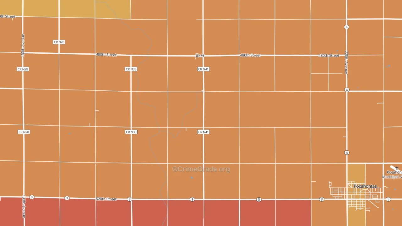 Ware, IA Map of Murder Rates