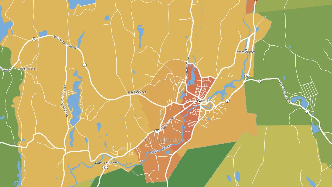 Ware, MA Map of Murder Rates