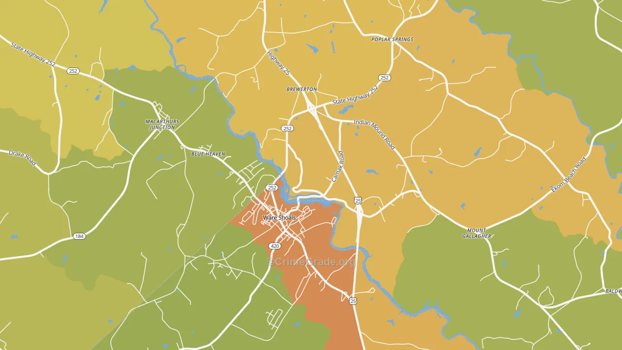 Ware Shoals, SC Map of Murder Rates