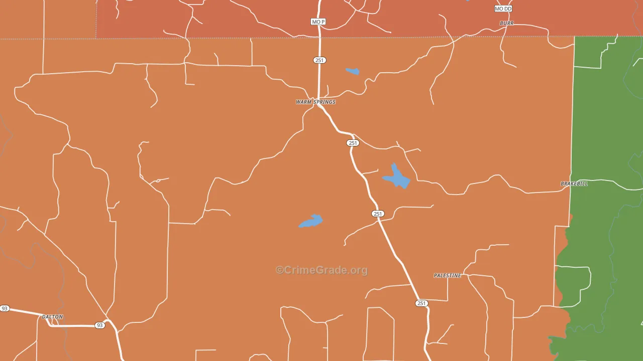 Warm Springs, AR Map of Murder Rates