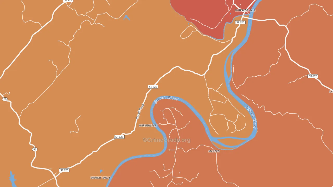 Warminster, VA Map of Murder Rates
