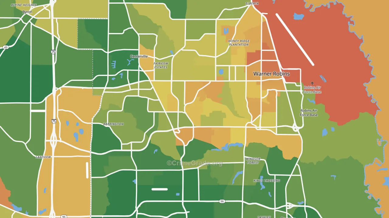 Warner Robins, GA Map of Murder Rates