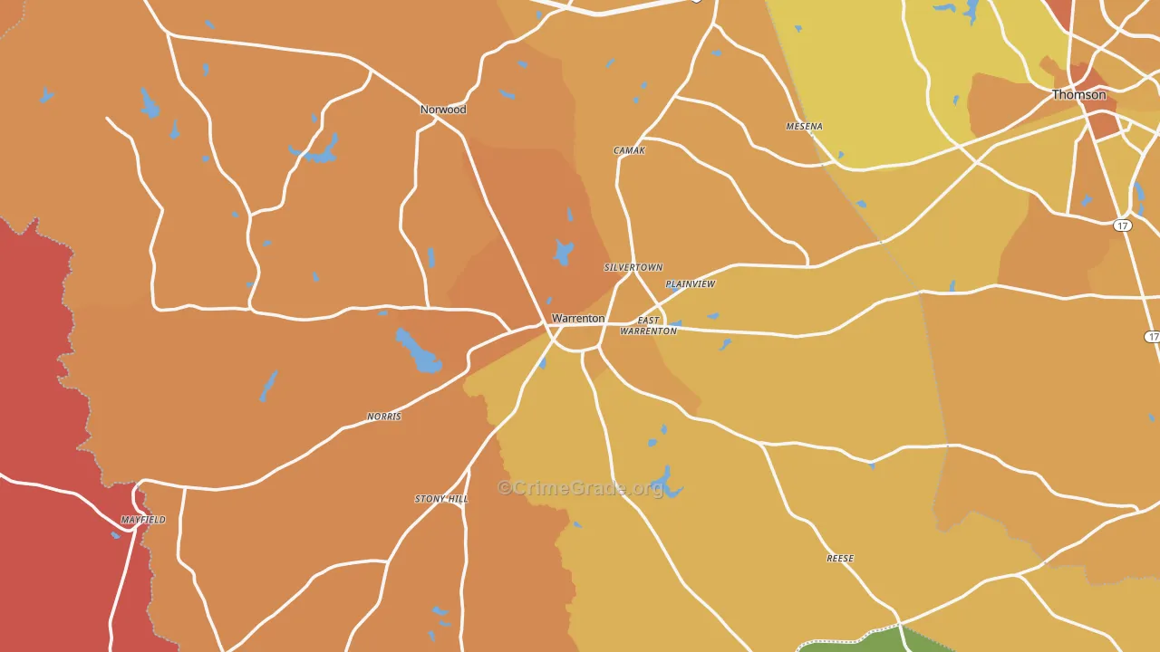 Warren County, GA Map of Murder Rates