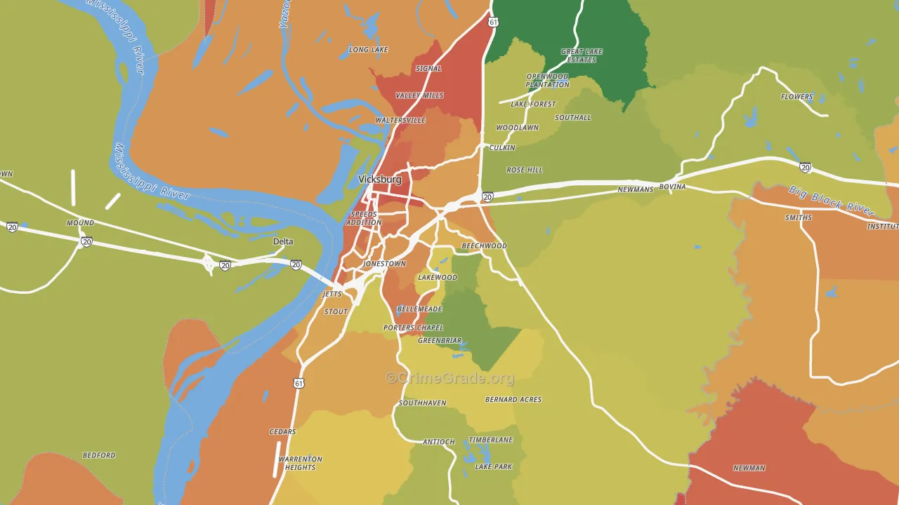 Warren County, MS Map of Murder Rates