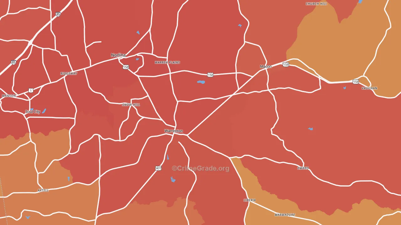 Warren County, NC Map of Murder Rates