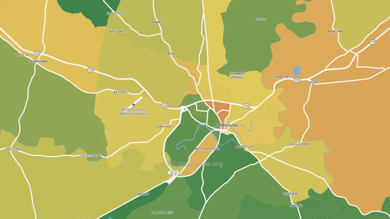 Warren County, TN Map of Murder Rates