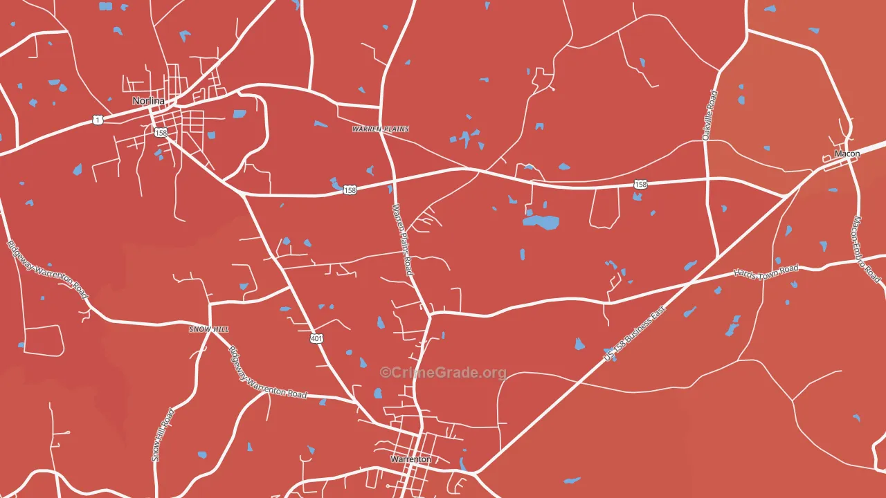 Warren Plains, NC Map of Murder Rates