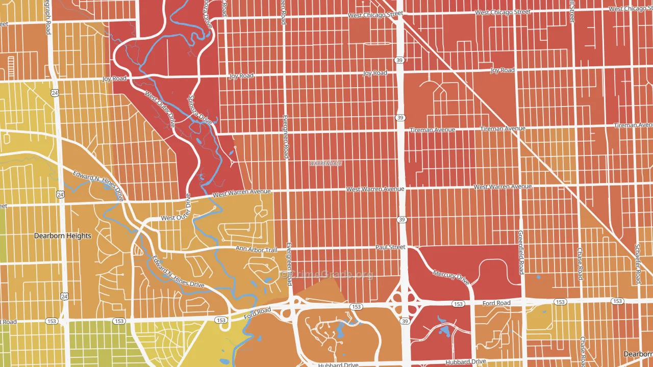 Warrendale, Detroit, MI Map of Murder Rates