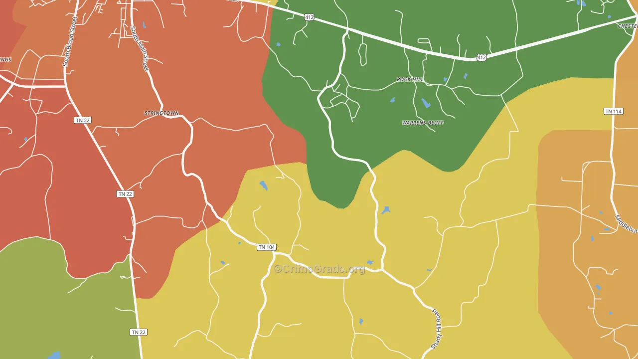 Warrens Bluff, TN Map of Murder Rates