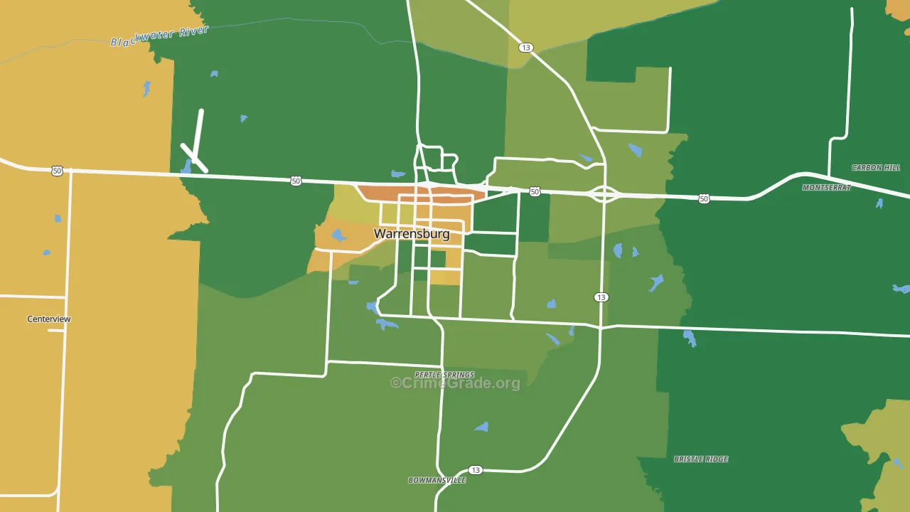 Warrensburg, MO Map of Murder Rates