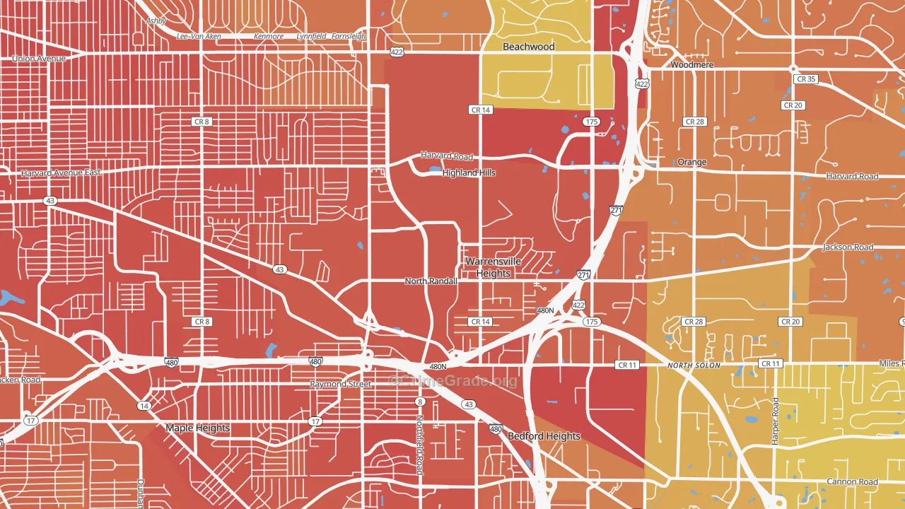 Warrensville Heights, OH Map of Murder Rates