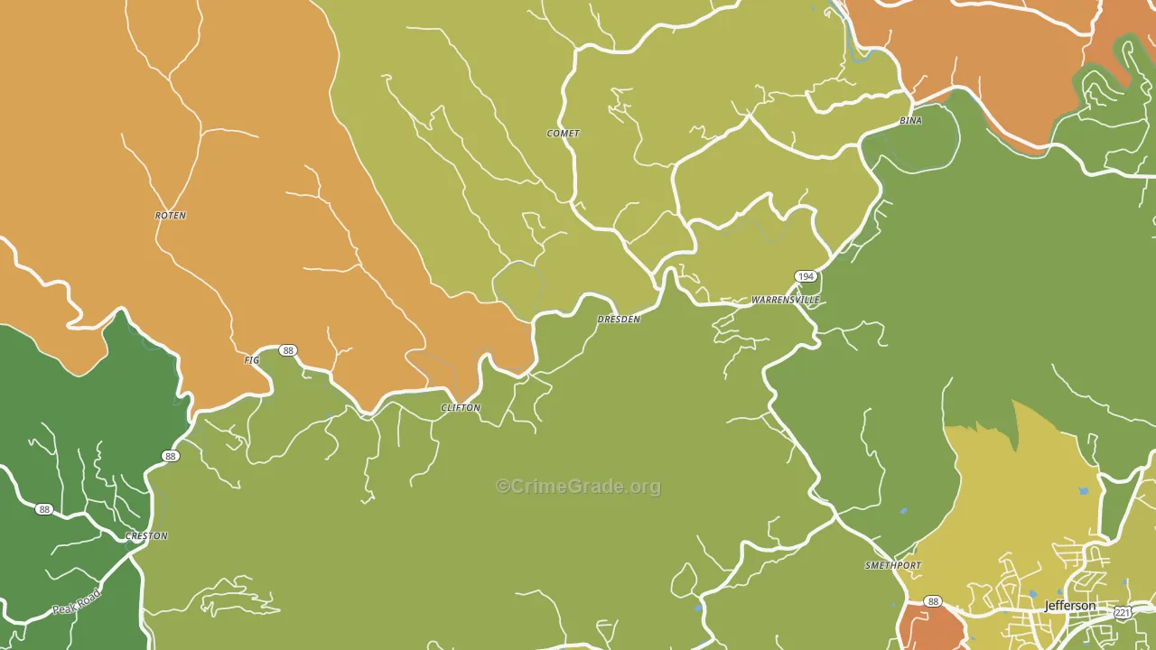 Warrensville, NC Map of Murder Rates