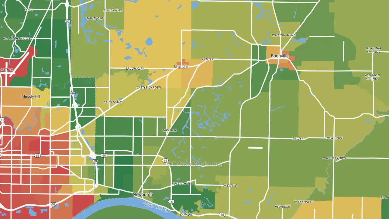 Warrick County, IN Map of Murder Rates