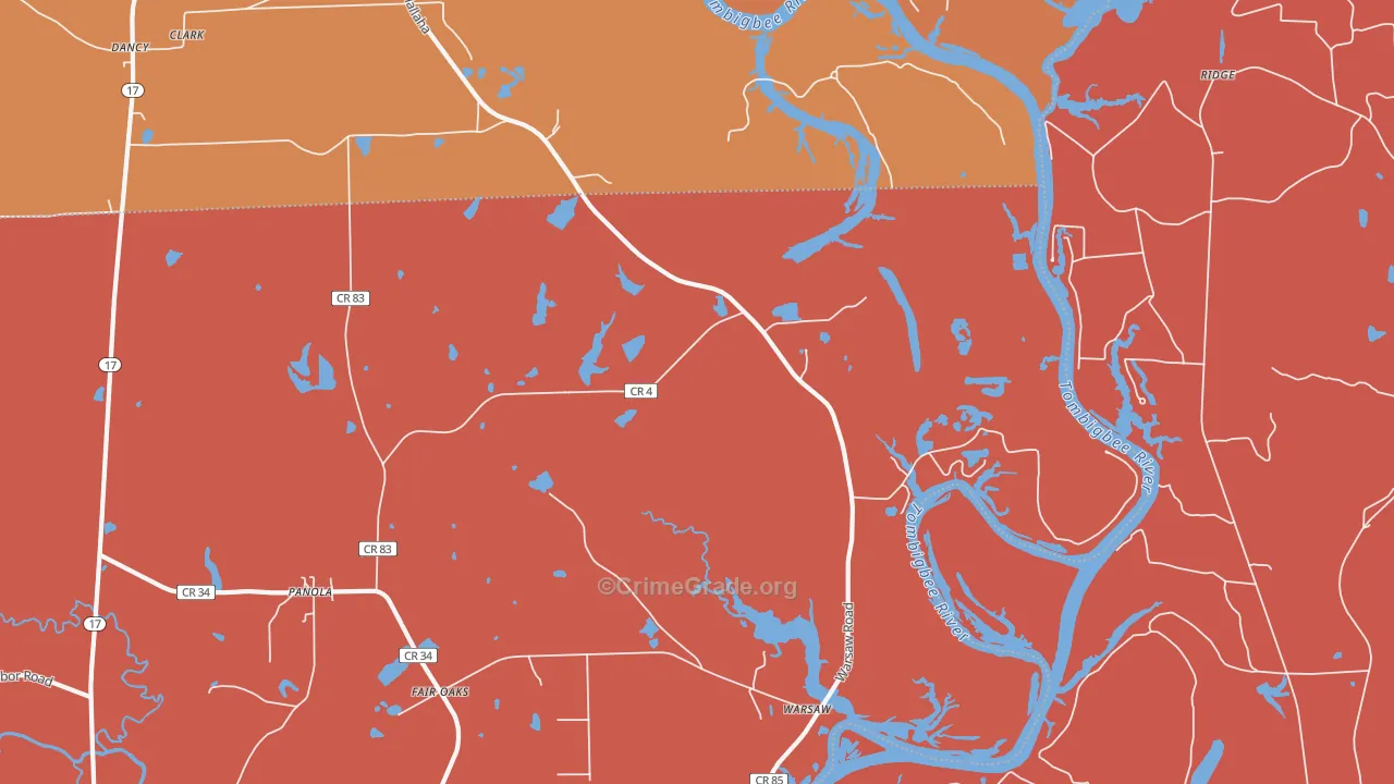 Warsaw, AL Map of Murder Rates