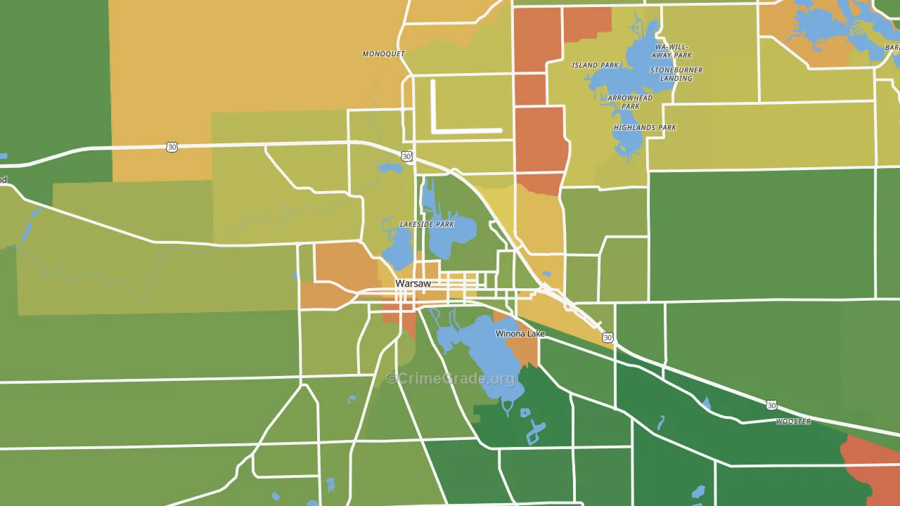 Warsaw, IN Map of Murder Rates