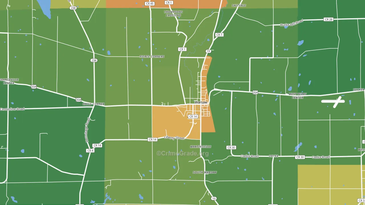 Warsaw, NY Map of Murder Rates