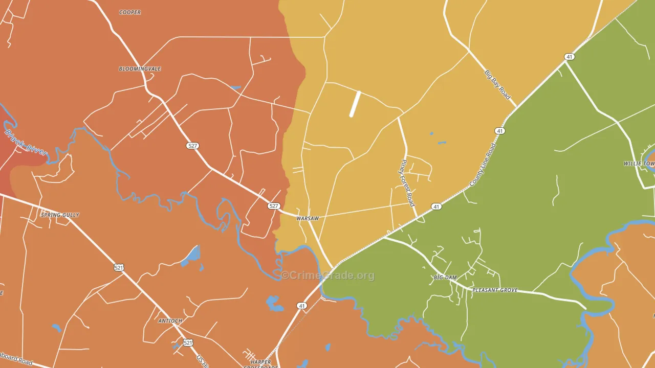 Warsaw, SC Map of Murder Rates