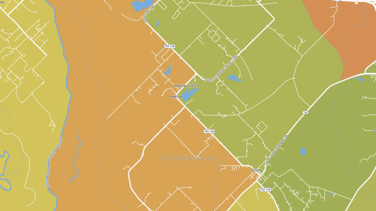 Warsaw, TX Map of Murder Rates