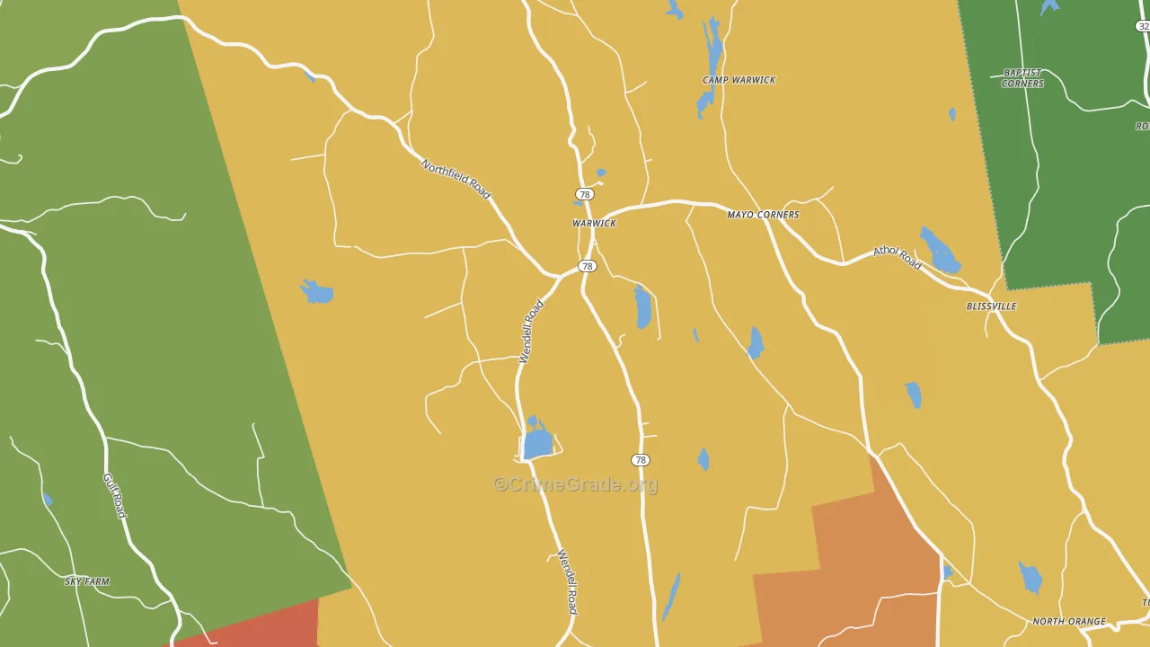 Warwick, MA Map of Murder Rates