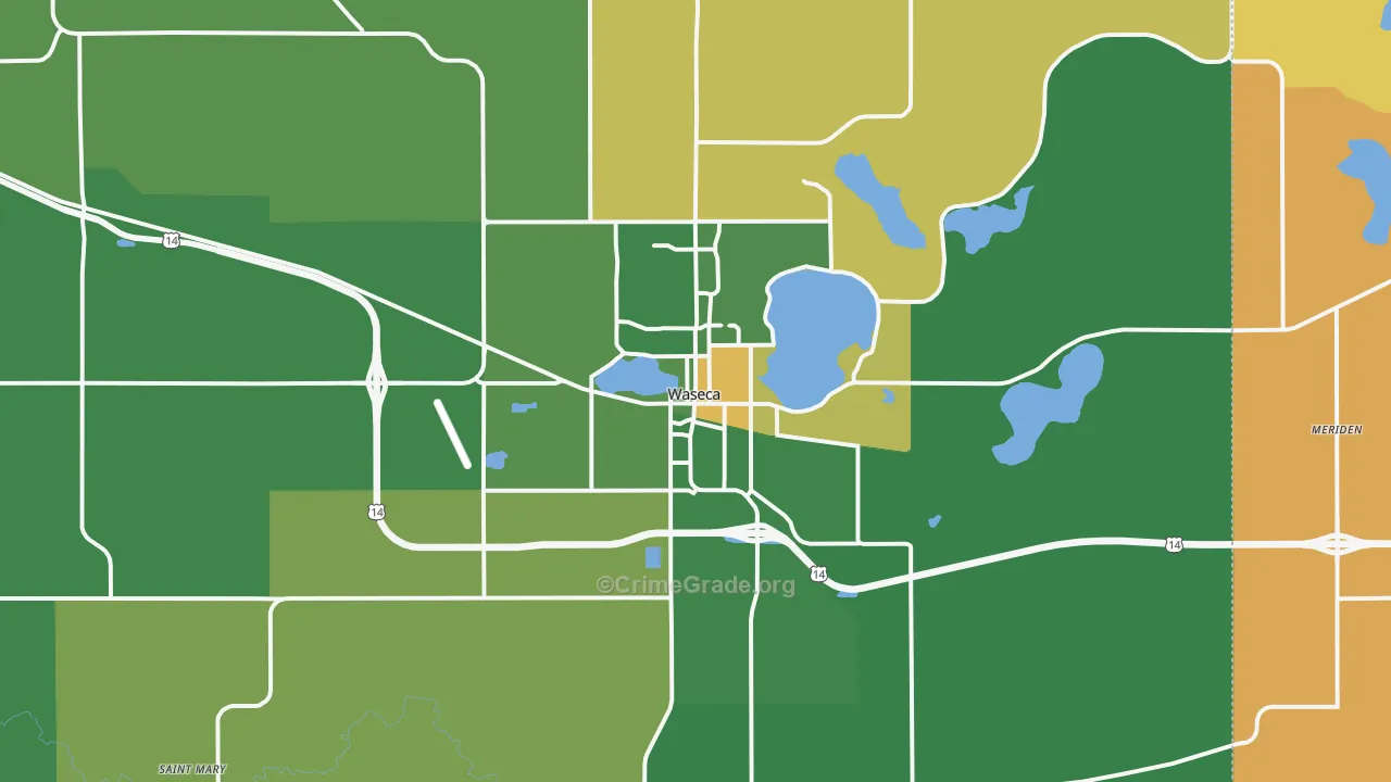 Waseca, MN Map of Murder Rates