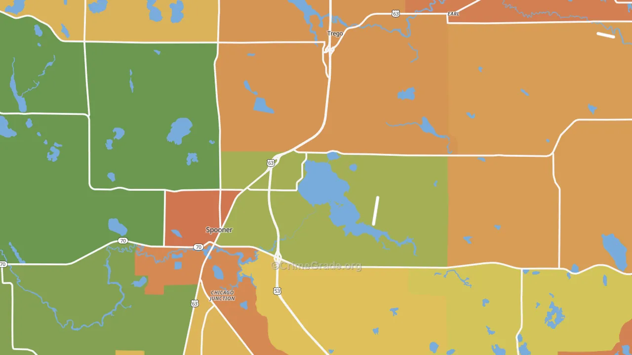 Washburn County, WI Map of Murder Rates
