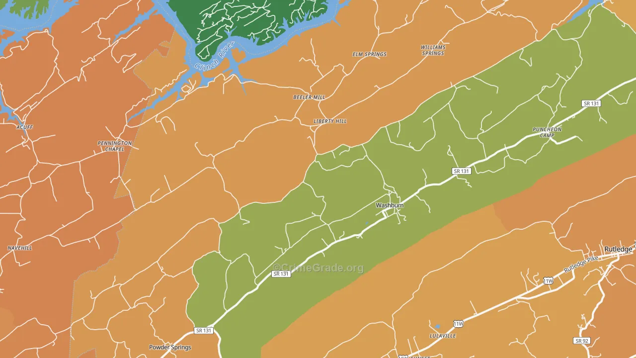 Washburn, TN Map of Murder Rates