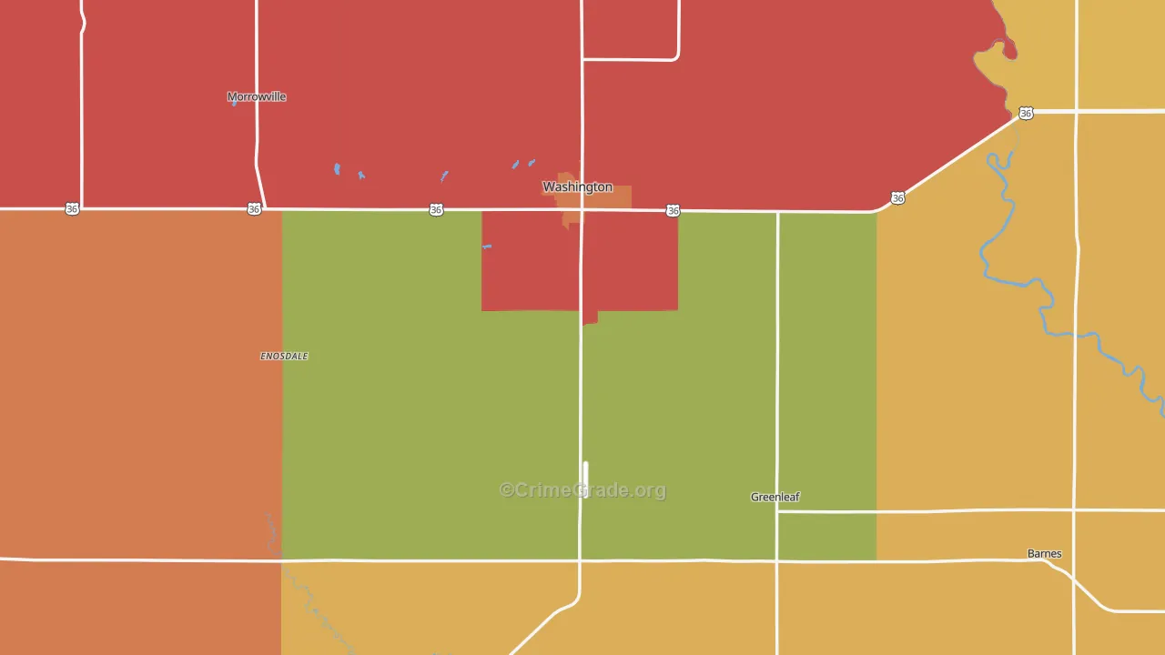 Washington County, KS Map of Murder Rates