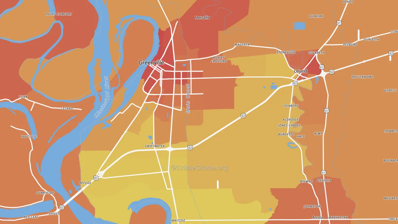 Washington County, MS Map of Murder Rates