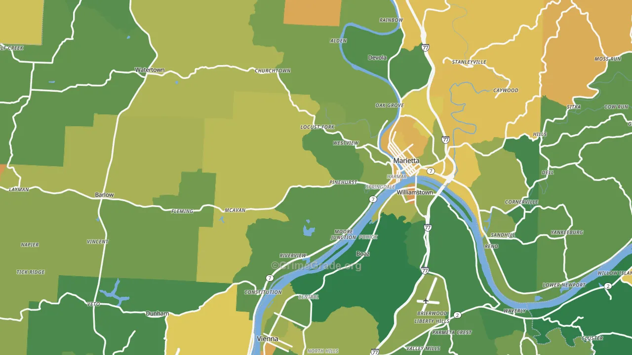 Washington County, OH Map of Murder Rates