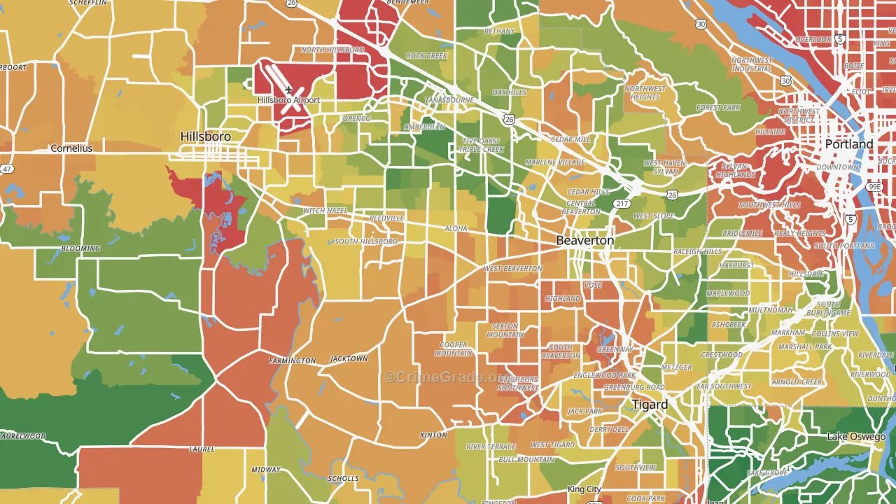 Washington County, OR Map of Murder Rates