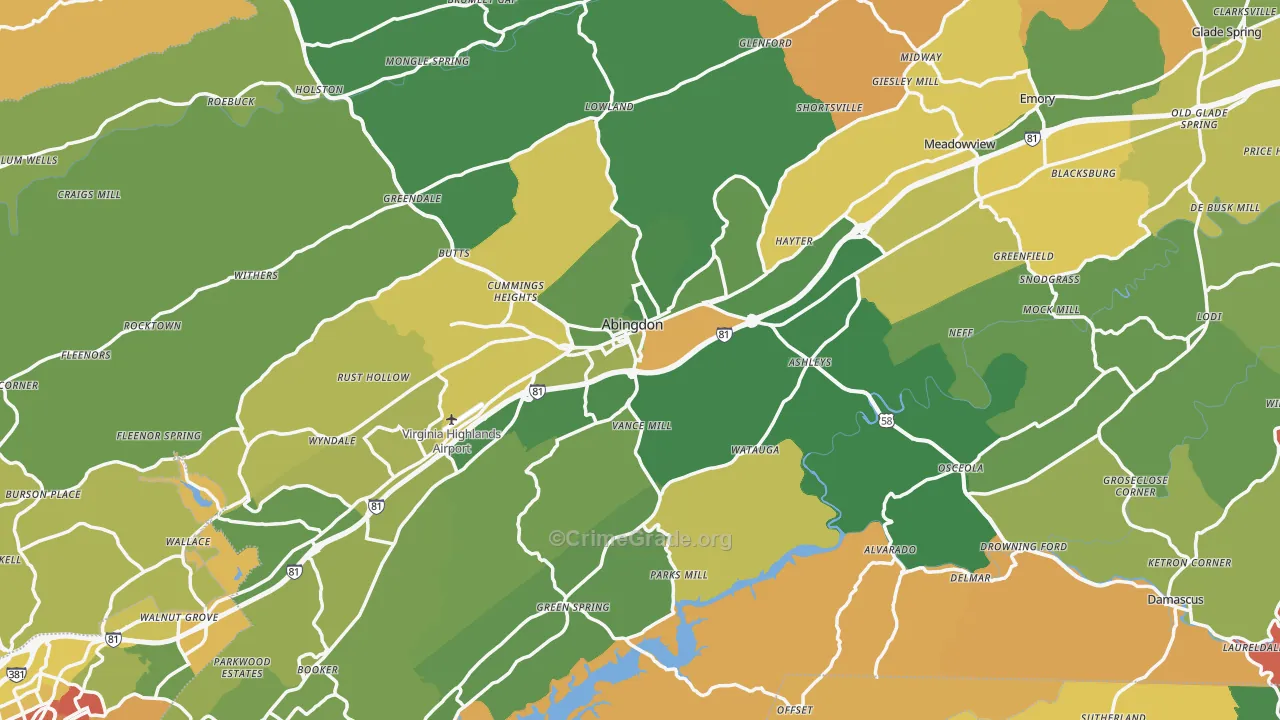 Washington County, VA Map of Murder Rates