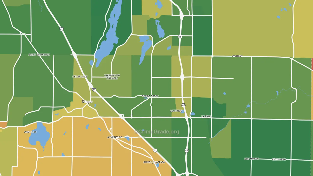 Washington County, WI Map of Murder Rates