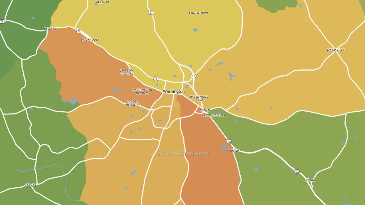 Washington, GA Map of Murder Rates