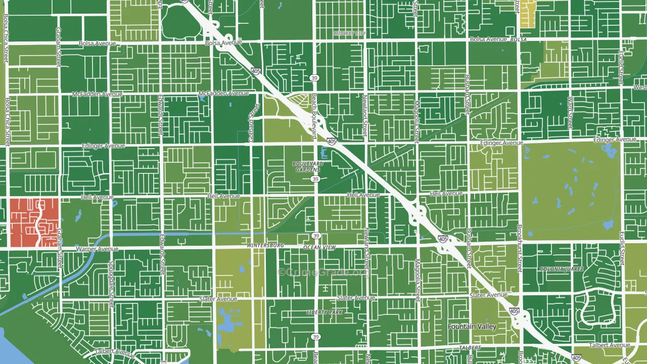 Washington, Huntington Beach, CA Map of Murder Rates