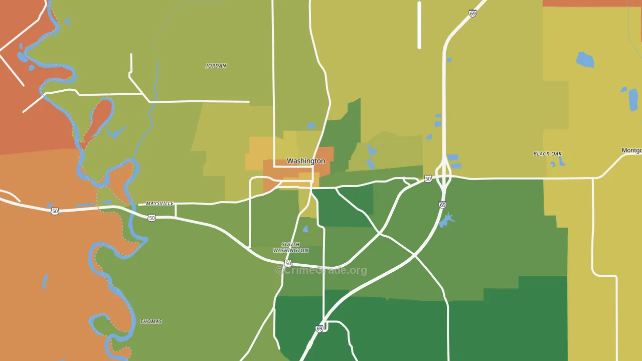 Washington, IN Map of Murder Rates
