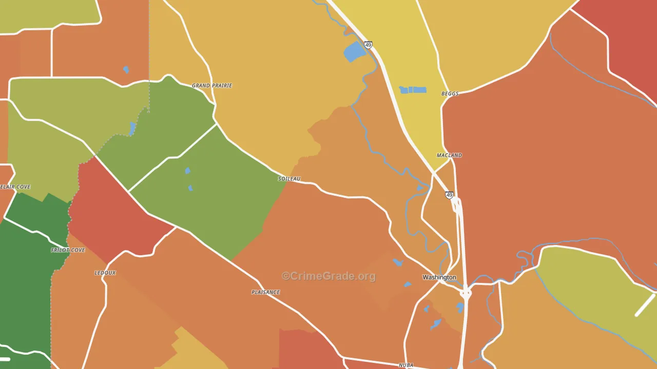 Washington, LA Map of Murder Rates