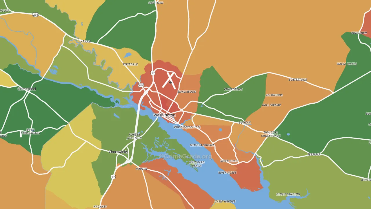 Washington, NC Map of Murder Rates