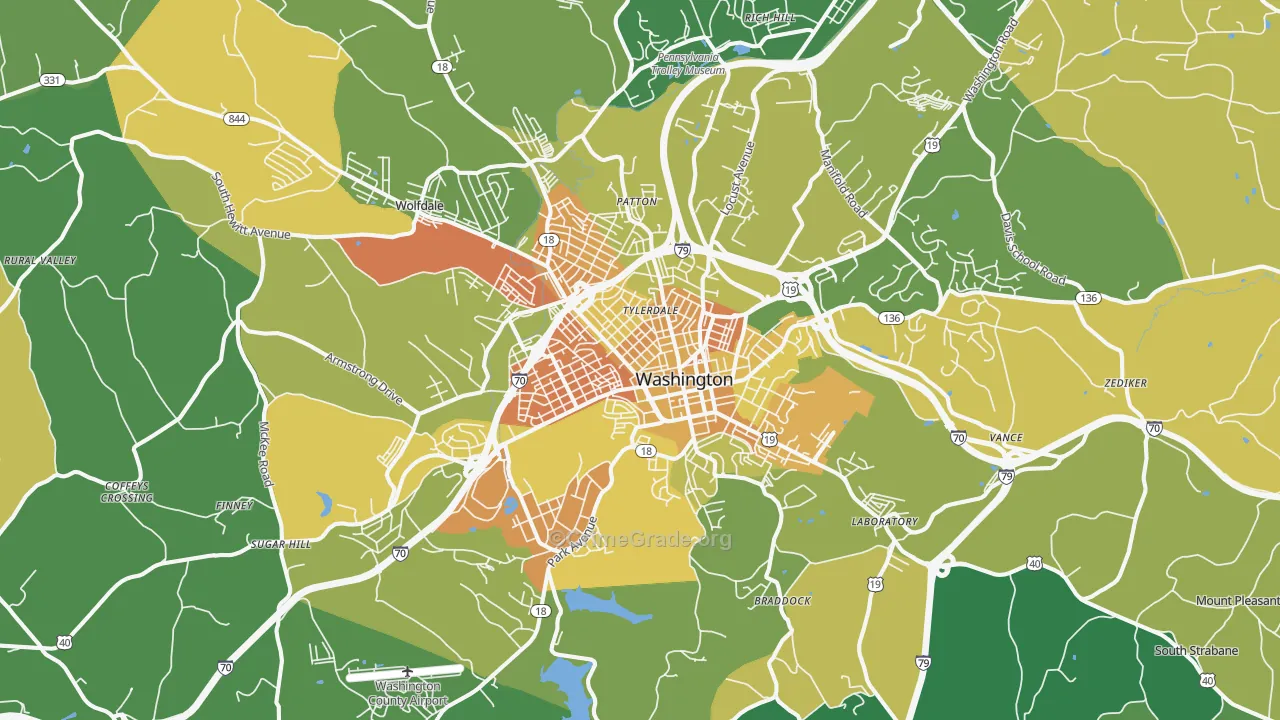 Washington, PA Map of Murder Rates