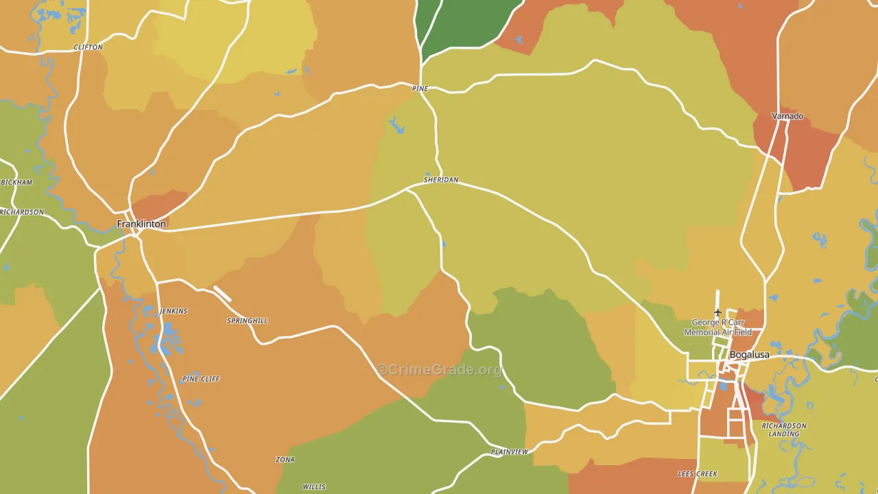 Washington Parish, LA Map of Murder Rates