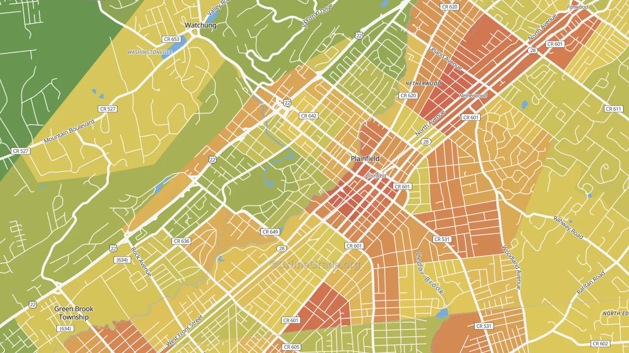 Washington Park Historic District, North Plainfield, NJ Map of Murder Rates