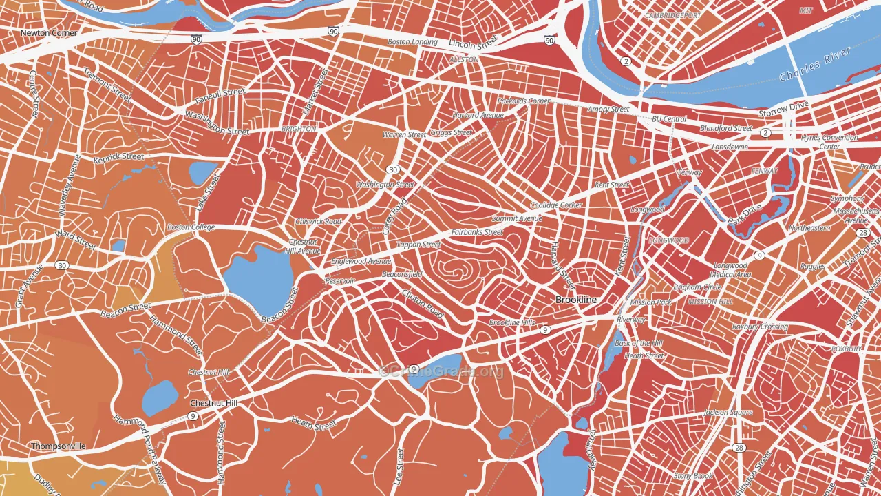 Washington Square, Brookline, MA Map of Murder Rates