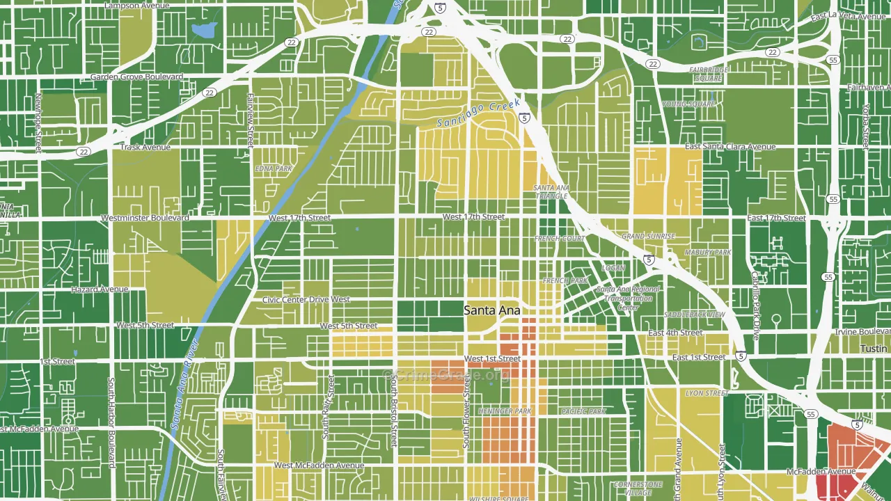 Washington Square, Santa Ana, CA Map of Murder Rates