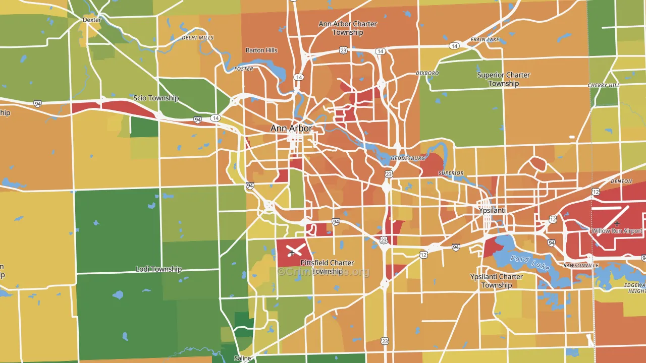 Washtenaw County, MI Map of Murder Rates