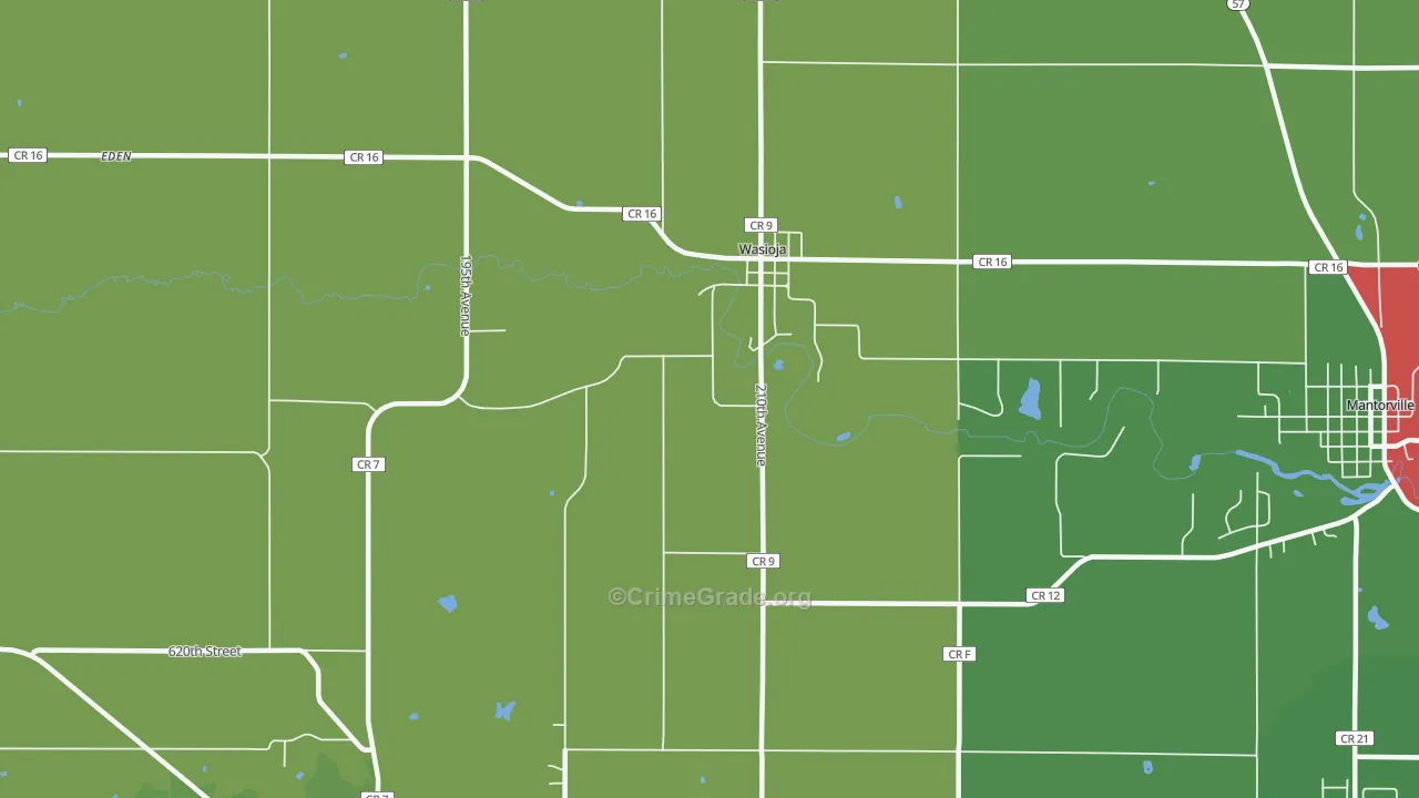 Wasioja, MN Map of Murder Rates