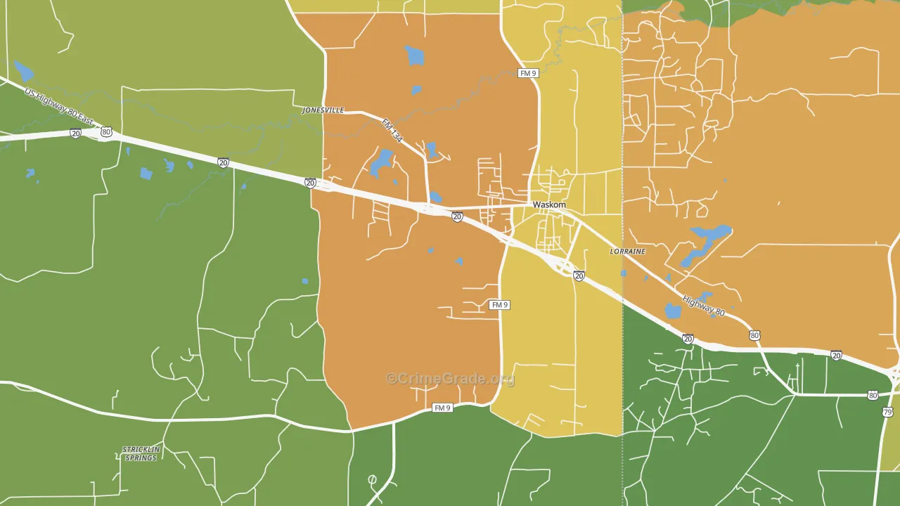 Waskom, TX Map of Murder Rates