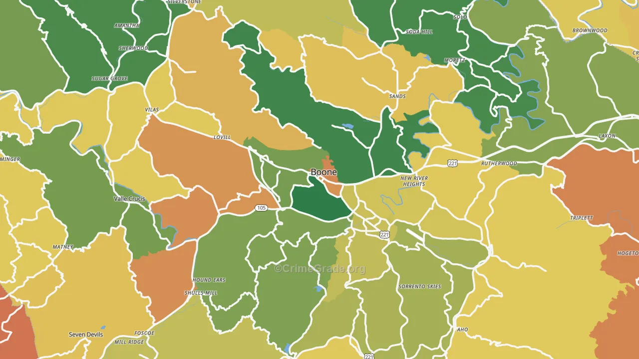 Watauga County, NC Map of Murder Rates