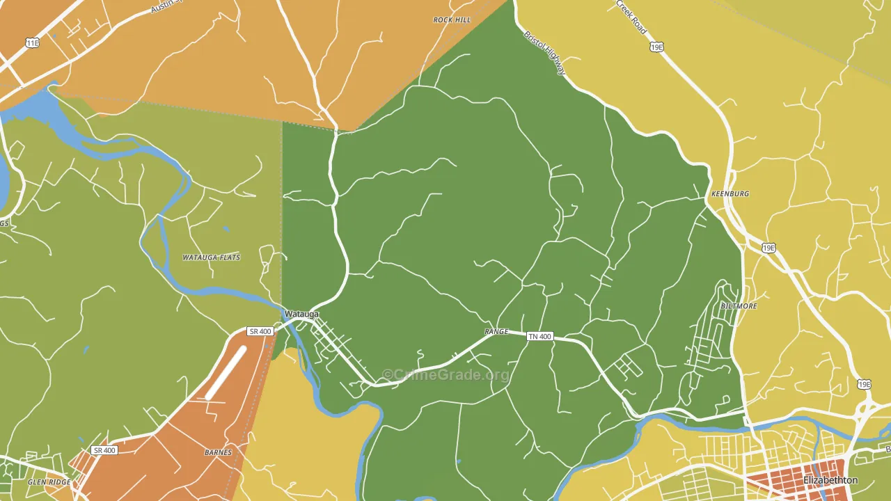 Watauga, TN Map of Murder Rates