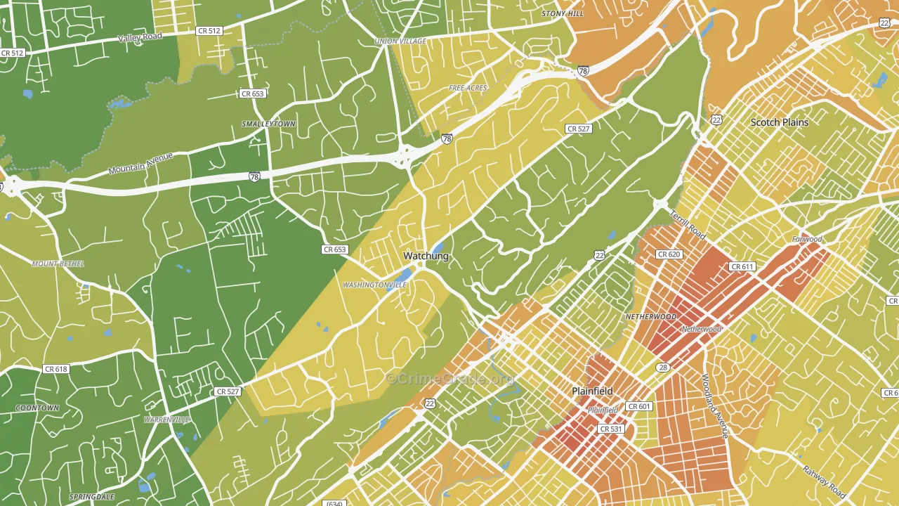 Watchung, NJ Map of Murder Rates