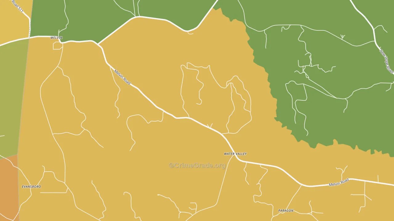 Water Valley, AL Map of Murder Rates