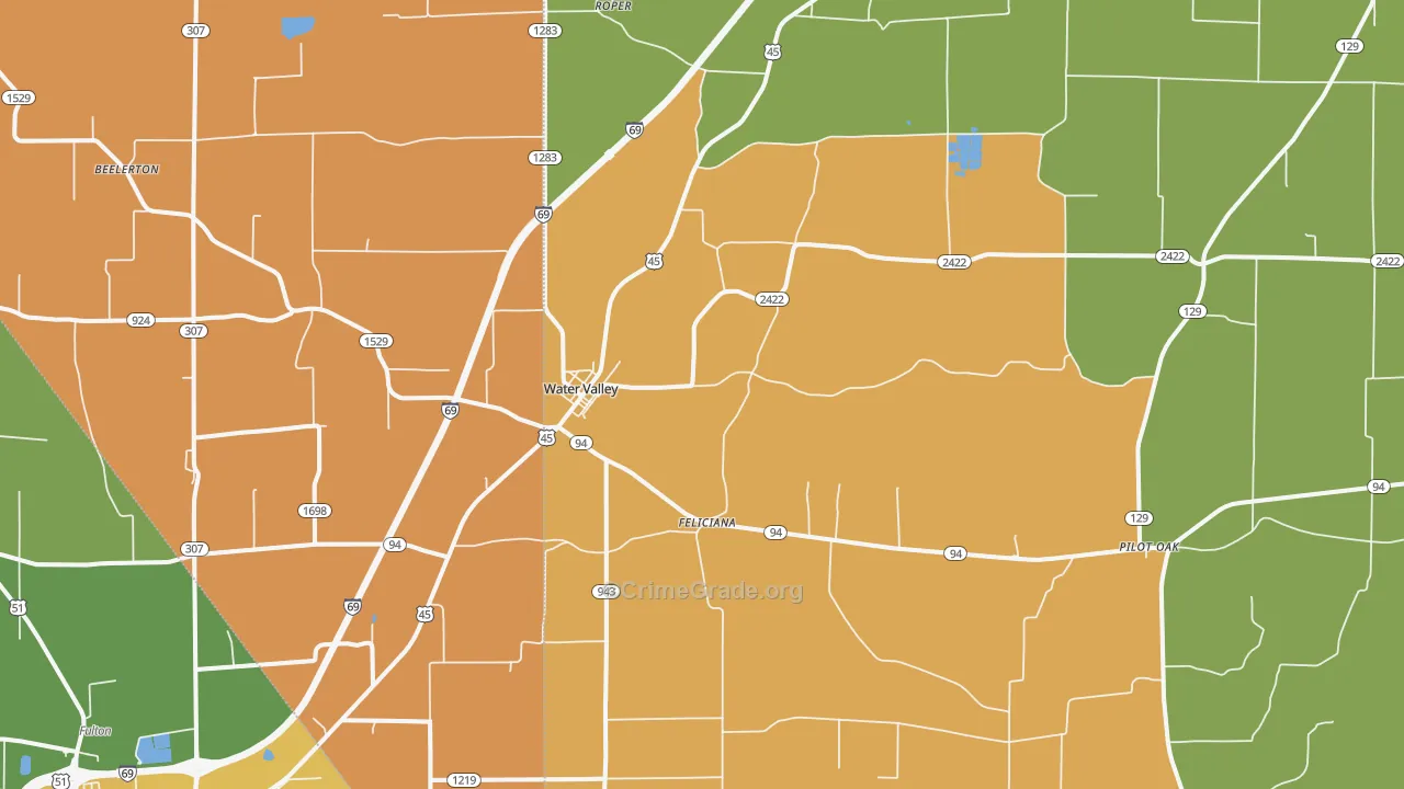 Water Valley, KY Map of Murder Rates